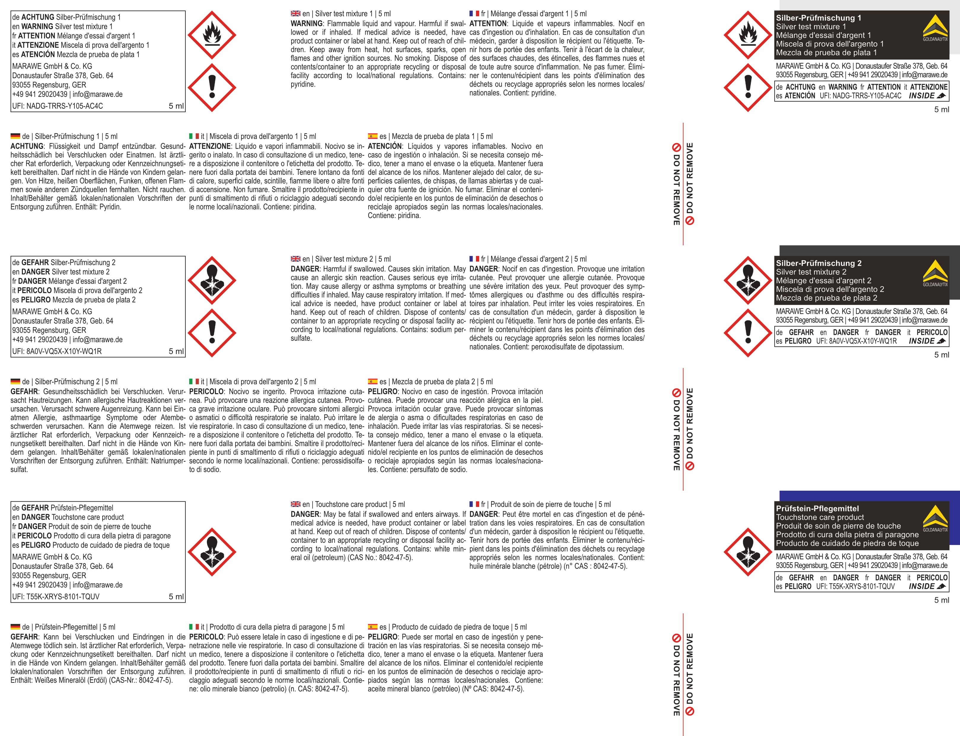 Avisos de seguridad para Kit de prueba de plata