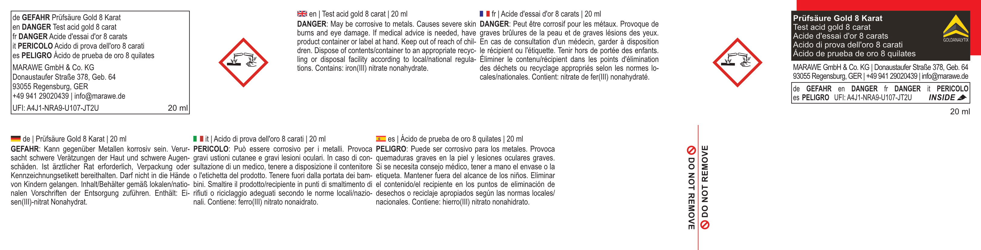 Avisos de seguridad para Ácido de prueba de oro